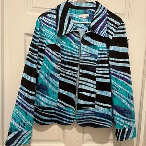 Erin London Blue and Black Striped Bomber Jacket